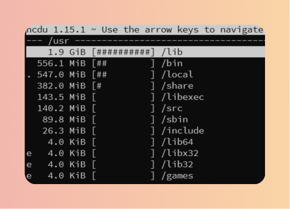 使用 ncdu 命令分析 linux 磁盘空间占用
