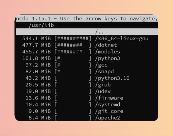 使用 ncdu 命令分析 linux 磁盘空间占用