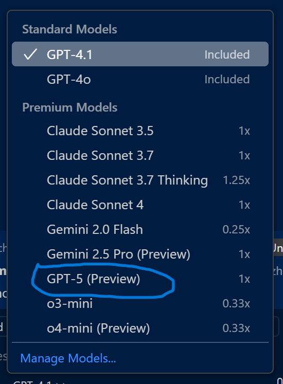 VSCode GitHub Copilot GPT5 模型
