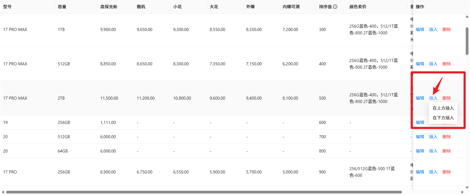 二手电子设备发货仓管理后台报价管理排序优化