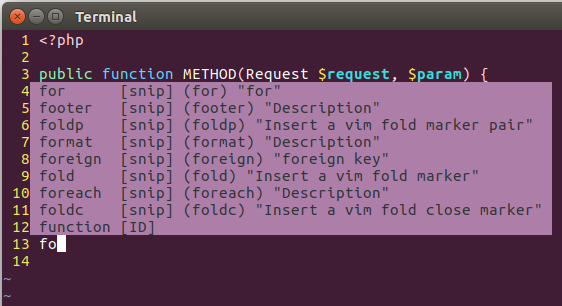 VIM popup menu