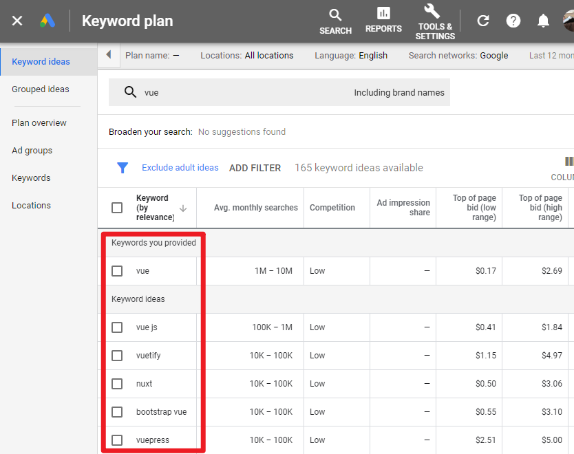Google Ads Keyword Planner 查询相关搜索关键词，及每月搜索量