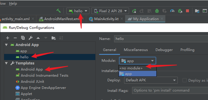 Android Studio Run/Debug 设置里显示 no module