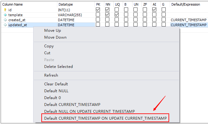 MySQL created_at 日期时间字段在数据变更时，自动更新